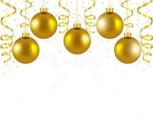 Golden Christmas Baublesand Confetti PNG Image