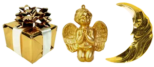 Golden Christmas Decorations PNG Image