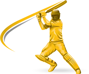 Golden Cricket Batsman Illustration PNG Image