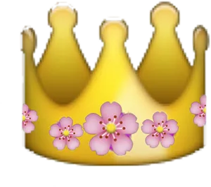 Golden Crown Emojiwith Pink Flowers PNG Image