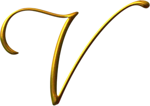 Golden Cursive Letter V PNG Image