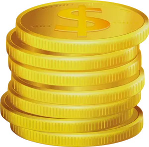 Golden Dollar Coins Stacked PNG Image