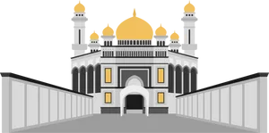 Golden Domed Masjid Vector Illustration PNG Image