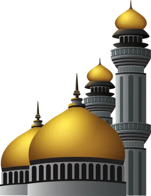 Golden Domed Mosque Illustration PNG Image