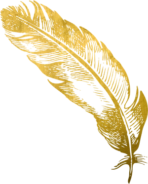 Golden Feather Pen Illustration PNG Image