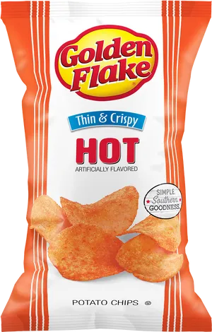 Golden Flake Hot Thin Crispy Chips Package PNG Image