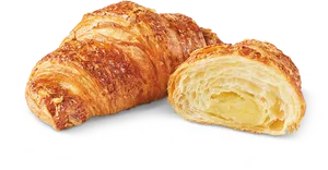 Golden Flaky Croissant Half Cut PNG Image