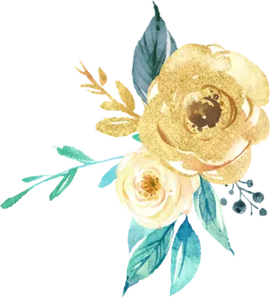 Golden Floral Artwork PNG Image