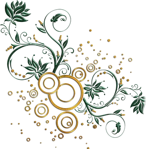 Golden Floral Designon Black Background PNG Image