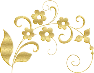 Golden Floral Designon Black Background PNG Image