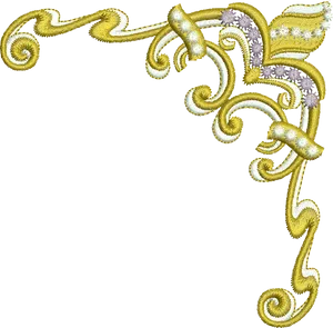 Golden Floral Embroidery Corner Design PNG Image