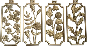 Golden_ Floral_ Wall_ Art_ Panels PNG Image