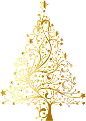 Golden Flourish Christmas Tree PNG Image