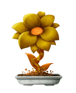 Golden Flowerin White Planter PNG Image