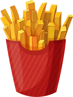 Golden French Fries Cartoon Illustration PNG Image