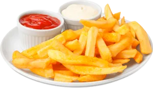 Golden French Frieswith Dipping Sauces PNG Image