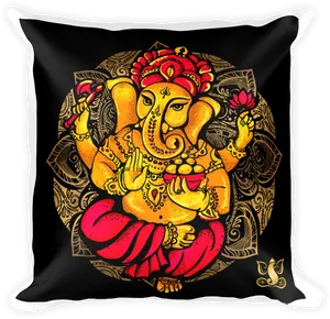 Golden Ganesh Cushion Art PNG Image