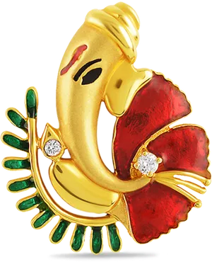 Golden Ganpati Pendant Design PNG Image