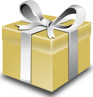 Golden Gift Boxwith Silver Ribbon PNG Image