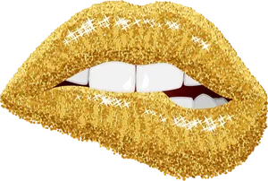 Golden Glitter Lips Illustration PNG Image