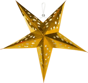 Golden Hanging Star Decoration PNG Image