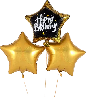 Golden Happy Birthday Star Balloons PNG Image