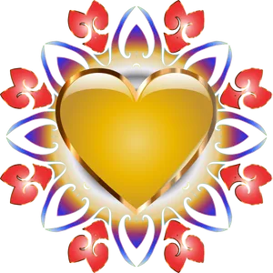 Golden Heart Abstract Design PNG Image