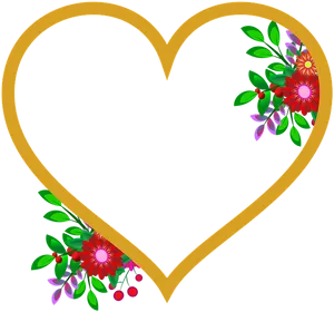 Golden Heart Floral Frame PNG Image