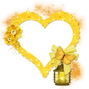 Golden Heart Framewith Flowersand Lantern PNG Image