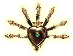 Golden Heart Surroundedby Swords PNG Image