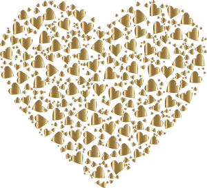 Golden Hearts Pattern Teal Background PNG Image