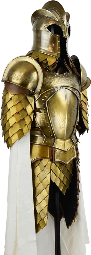 Golden Knight Armor Display PNG Image