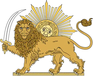 Golden Lion Sun Symbol Illustration PNG Image