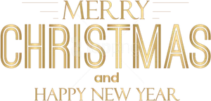 Golden Merry Christmas Happy New Year Greeting PNG Image