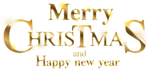 Golden Merry Christmas Happy New Year Text PNG Image