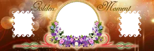 Golden Moment Floral Frame PNG Image