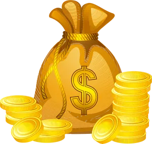 Golden Money Bagand Coins PNG Image