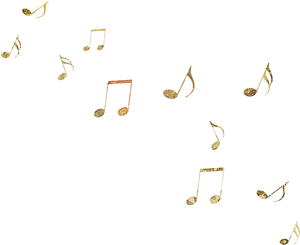 Golden Music Noteson Black Background PNG Image