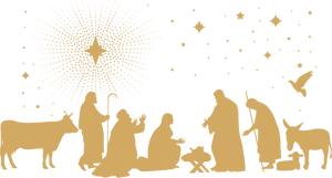 Golden Nativity Scene Silhouette PNG Image