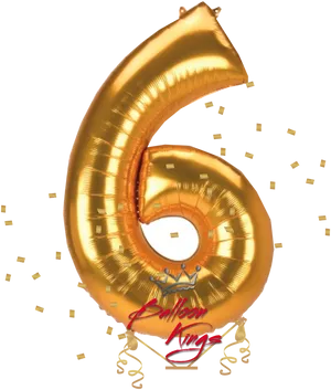 Golden Number Six Balloon PNG Image