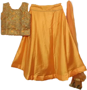 Golden Orange Lehenga Set PNG Image