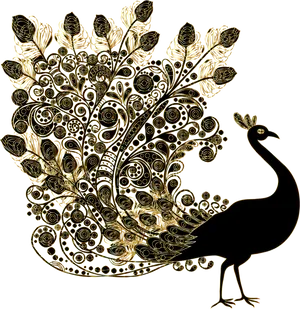 Golden Paisley Peacock Artwork PNG Image