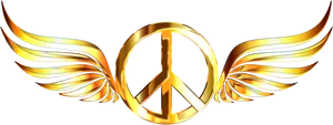 Golden Peace Symbol Wings PNG Image