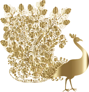 Golden Peacock Artwork PNG Image