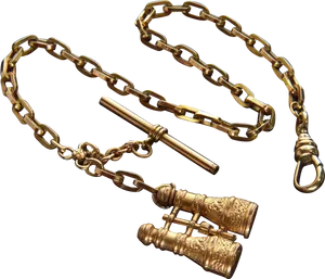 Golden Pocket Watch Chainwith Fob PNG Image