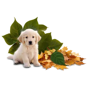 Golden Retriever Puppy And Leaves Png 06252024 PNG Image