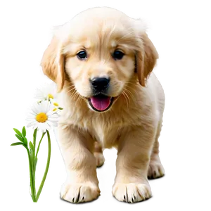 Golden Retriever Puppy With Flowers Png Bpf PNG Image