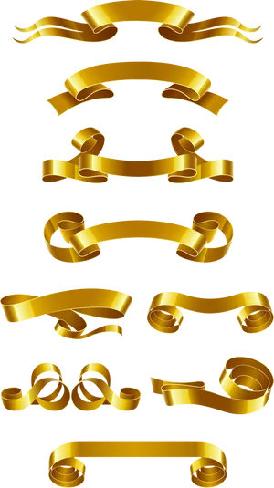 Golden Ribbon Banner Collection PNG Image