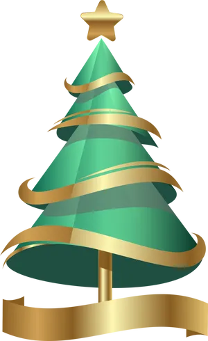 Golden Ribbon Christmas Tree PNG Image