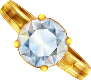 Golden Ringwith Diamond Illustration PNG Image